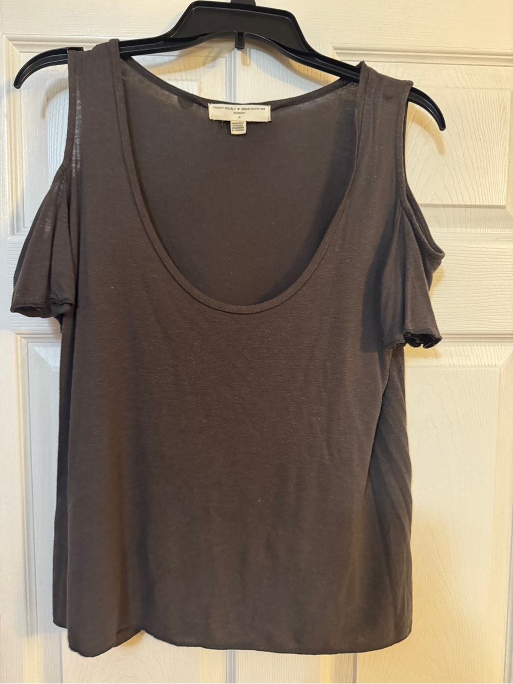 Urban Outfitters Project Social T Cold-Shoulder Scoop Neck Top - Charcoal